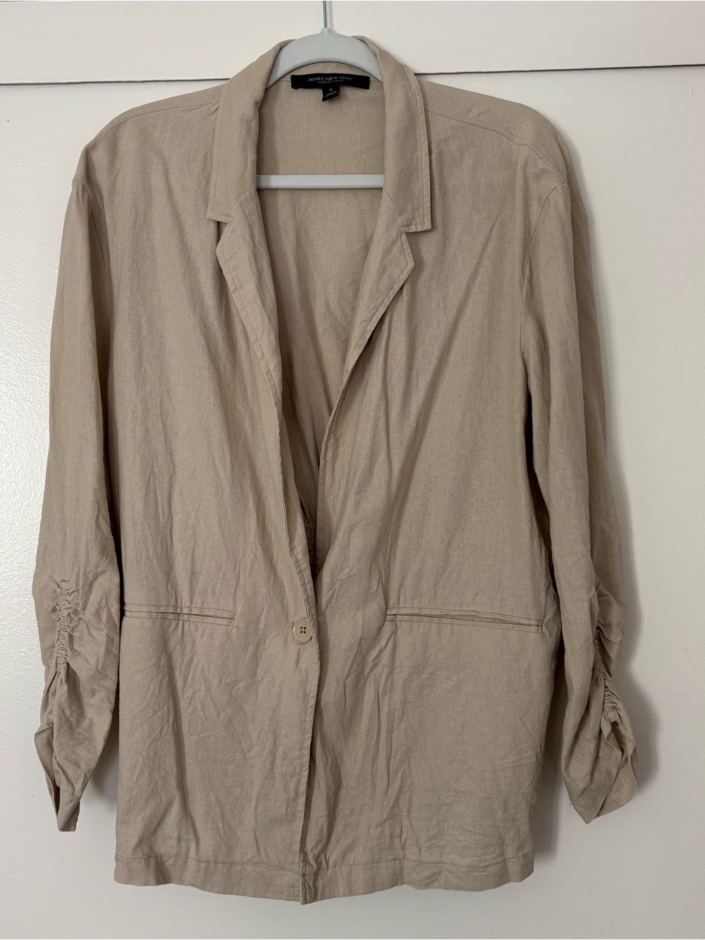 Marc New York Beige Single-Button Relaxed Linen Blazer